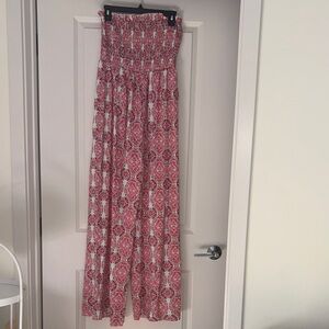 SHEIN Red and White Patterned Wide Leg Jumpsuit